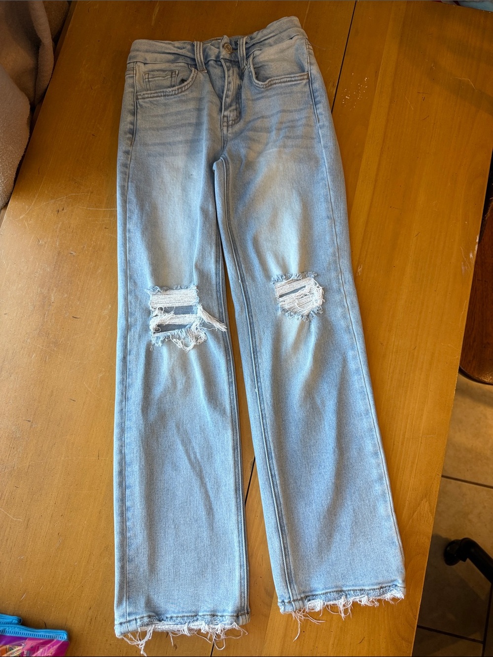 Flying Monkey Girls Light Blue Ripped Wide-Leg Jeans